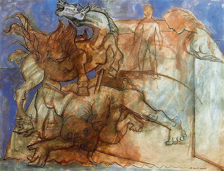 Pablo Picasso Paintings Minotaur Is Wounded,Horse And Personages